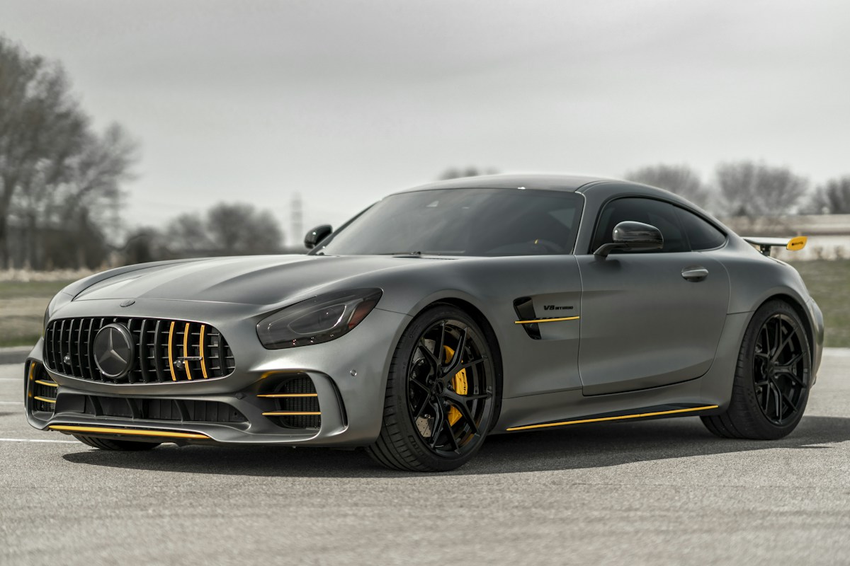 Grey Mercedes-Benz AMG GT performance vehicle